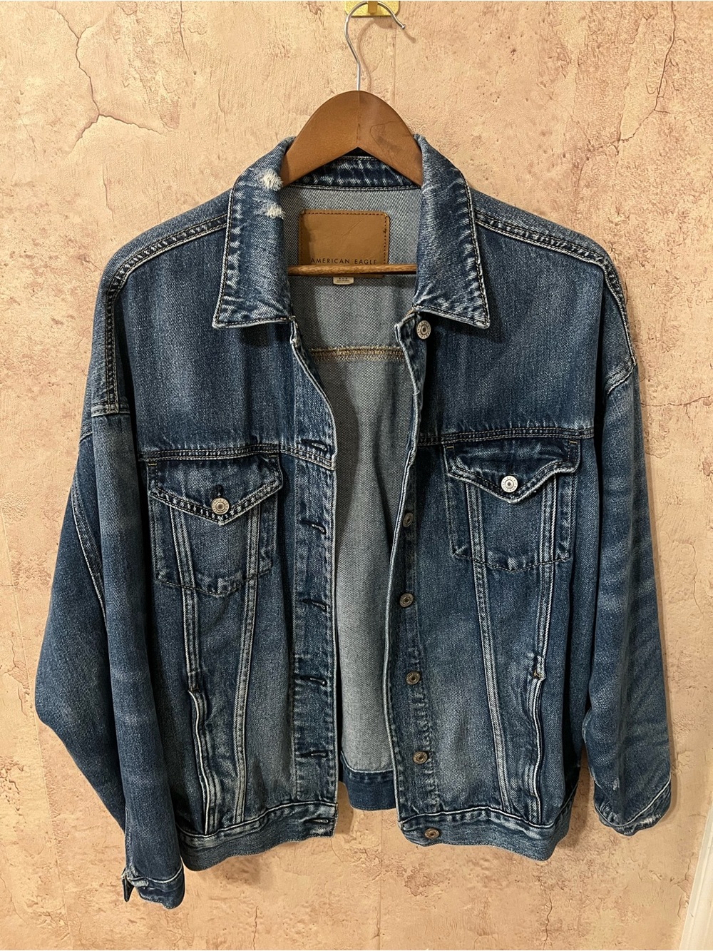 American Eagle Outfitters Distressed Blue Denim Jacket
